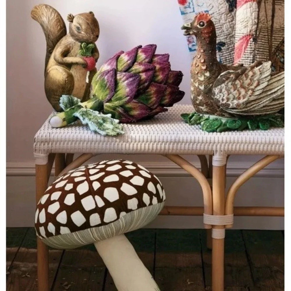 John Derian for Target 2025 Plush Woodland Squirrel holding Radish Pillow 11